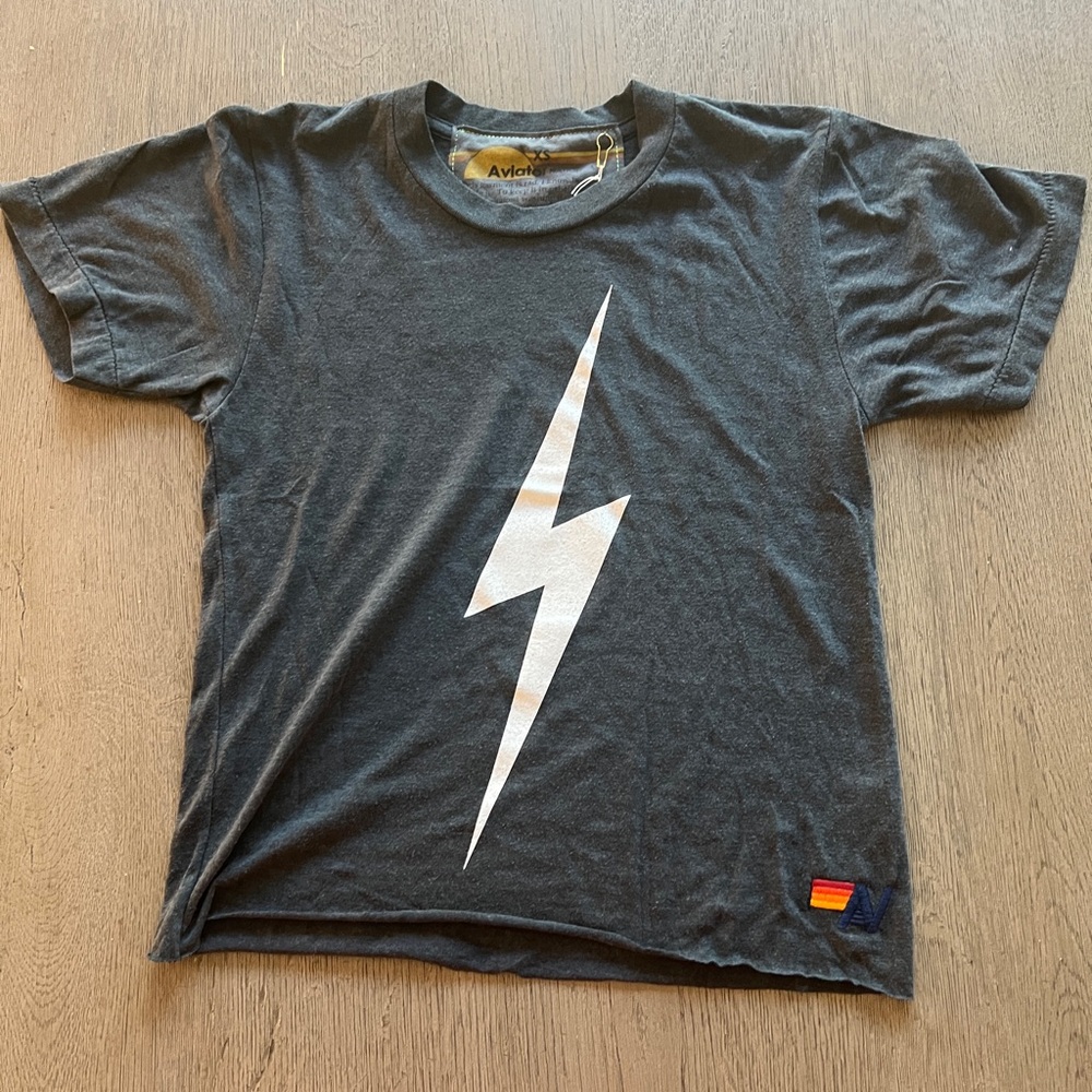 Aviator Nation Gray Short Sleeve Tee with White Lightning Bolt